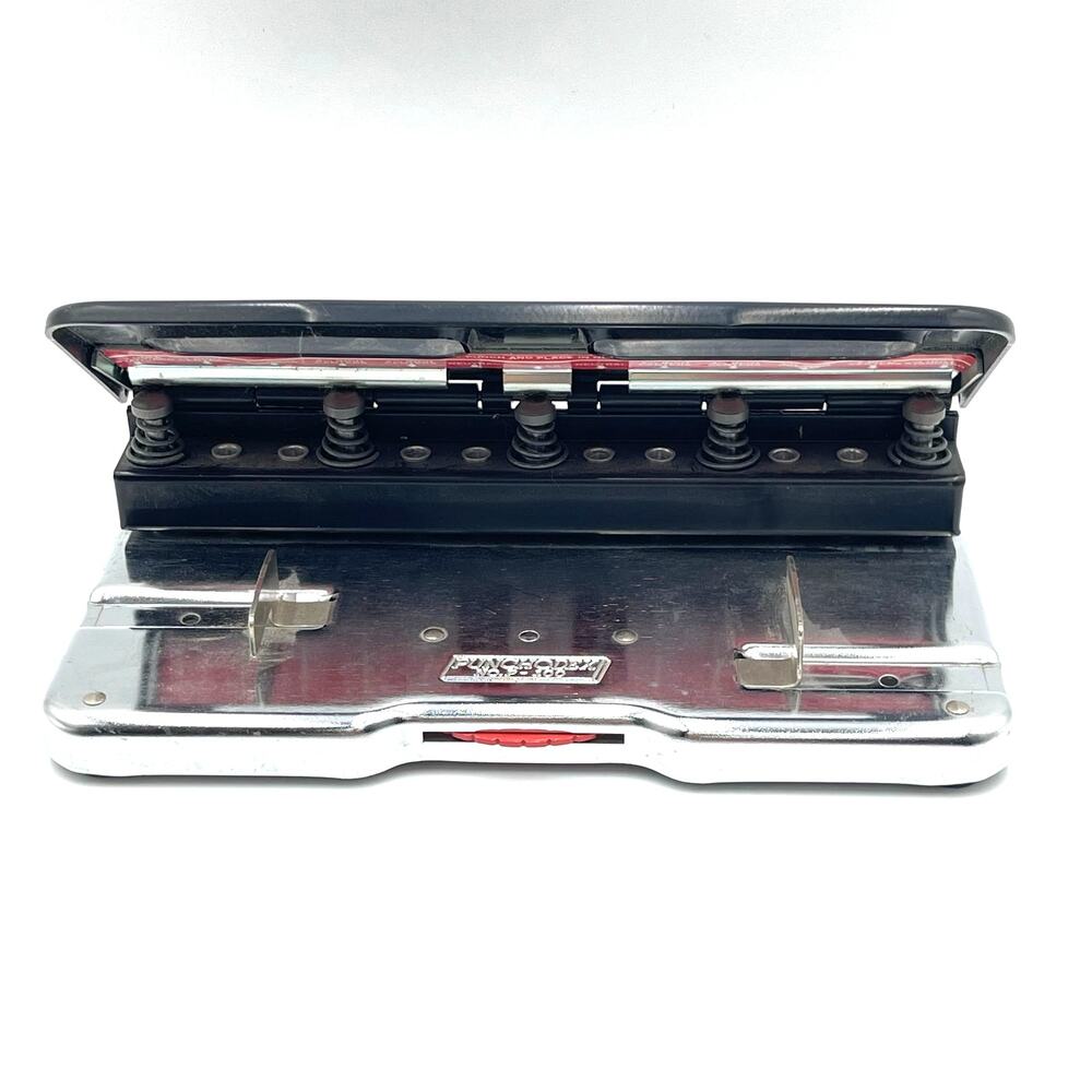 Vtg Rolodex Punchodex P-100 Multi Hole Adjustable Paper Punch With 5 Punch Pins